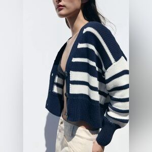 Zara stripe knit crop cardigan